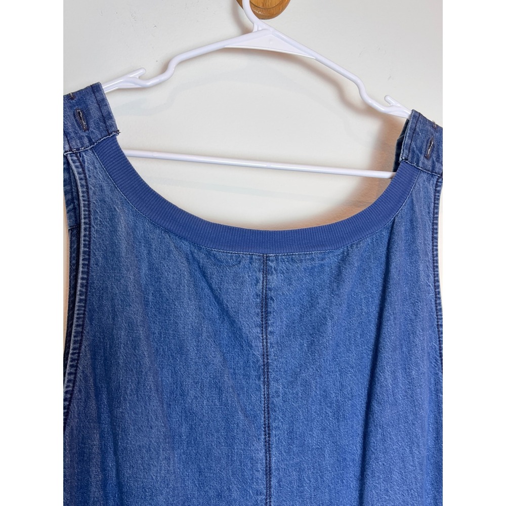Free People Denim Midi Dress Medium Blue Scoop Neck Sleeveless Pocketed Boho M - Picture 6 of 7